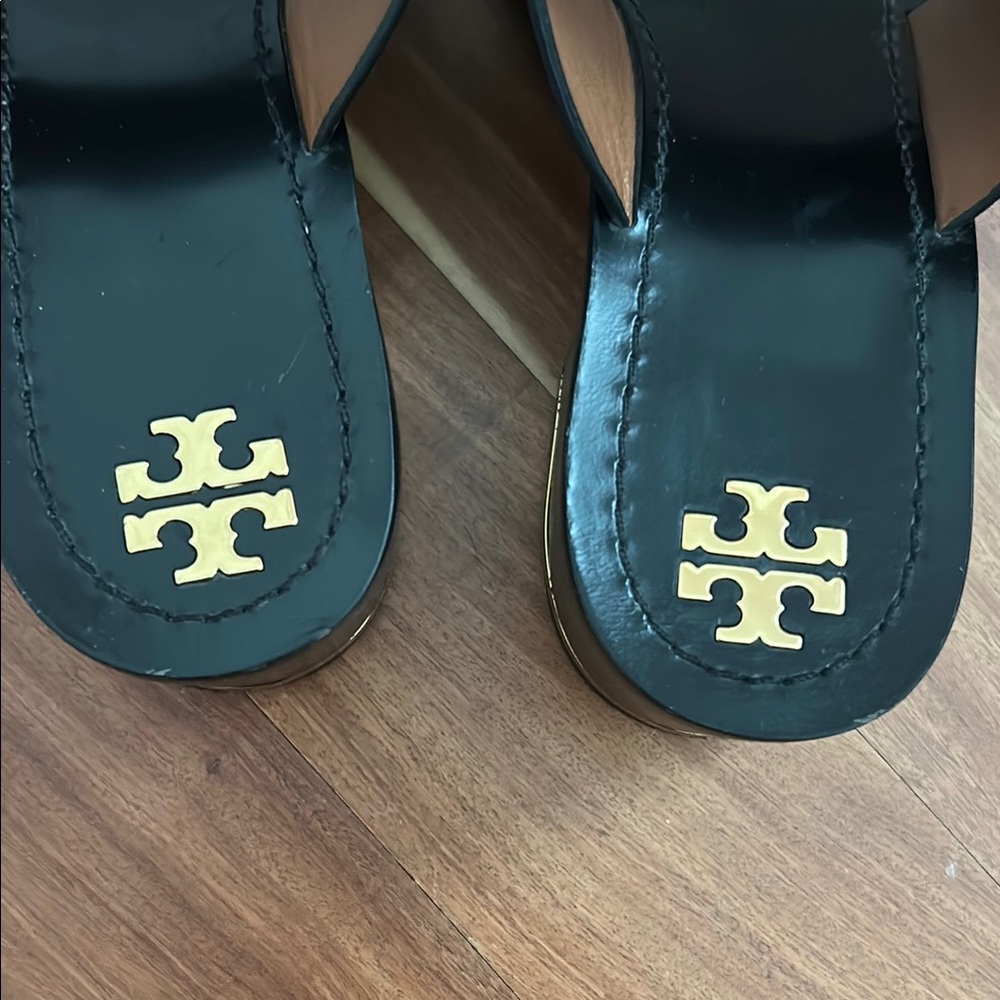 Tory Burch Black Sandals with Gold Accents - Picture 8 of 8